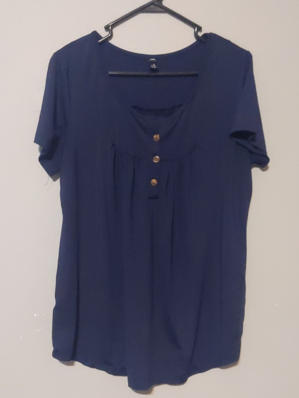 Women's Navy Short-Sleeve Button Front Top